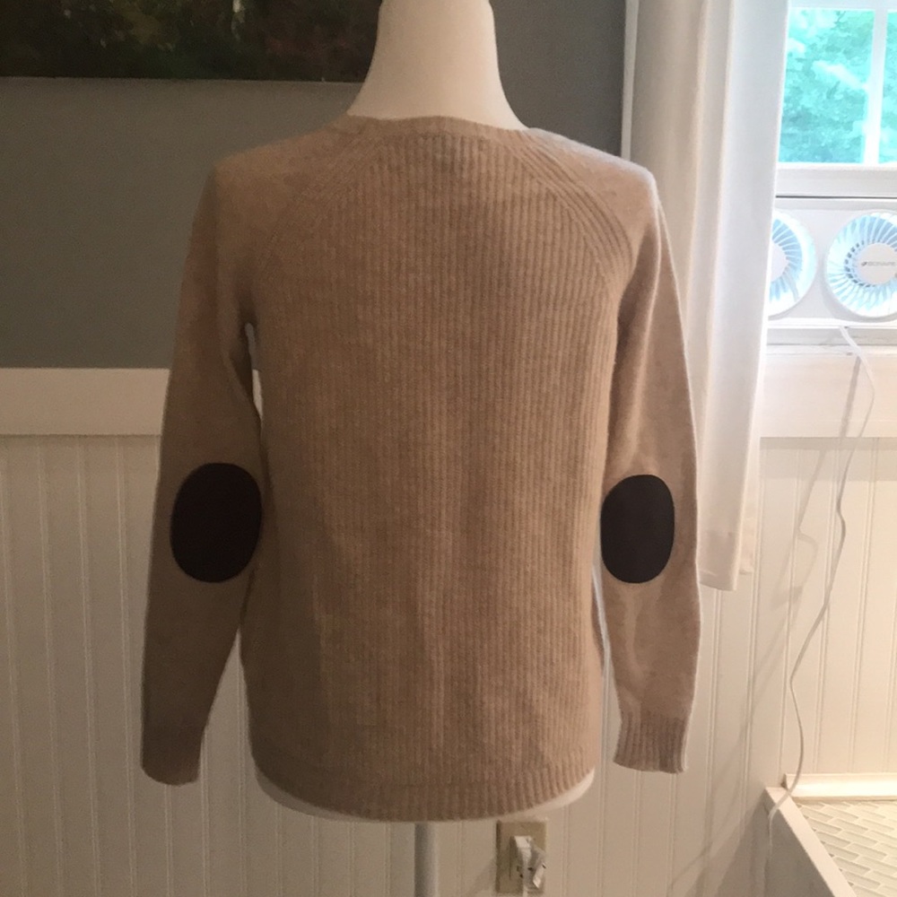 J Crew sweater, neutral wool with leather patches